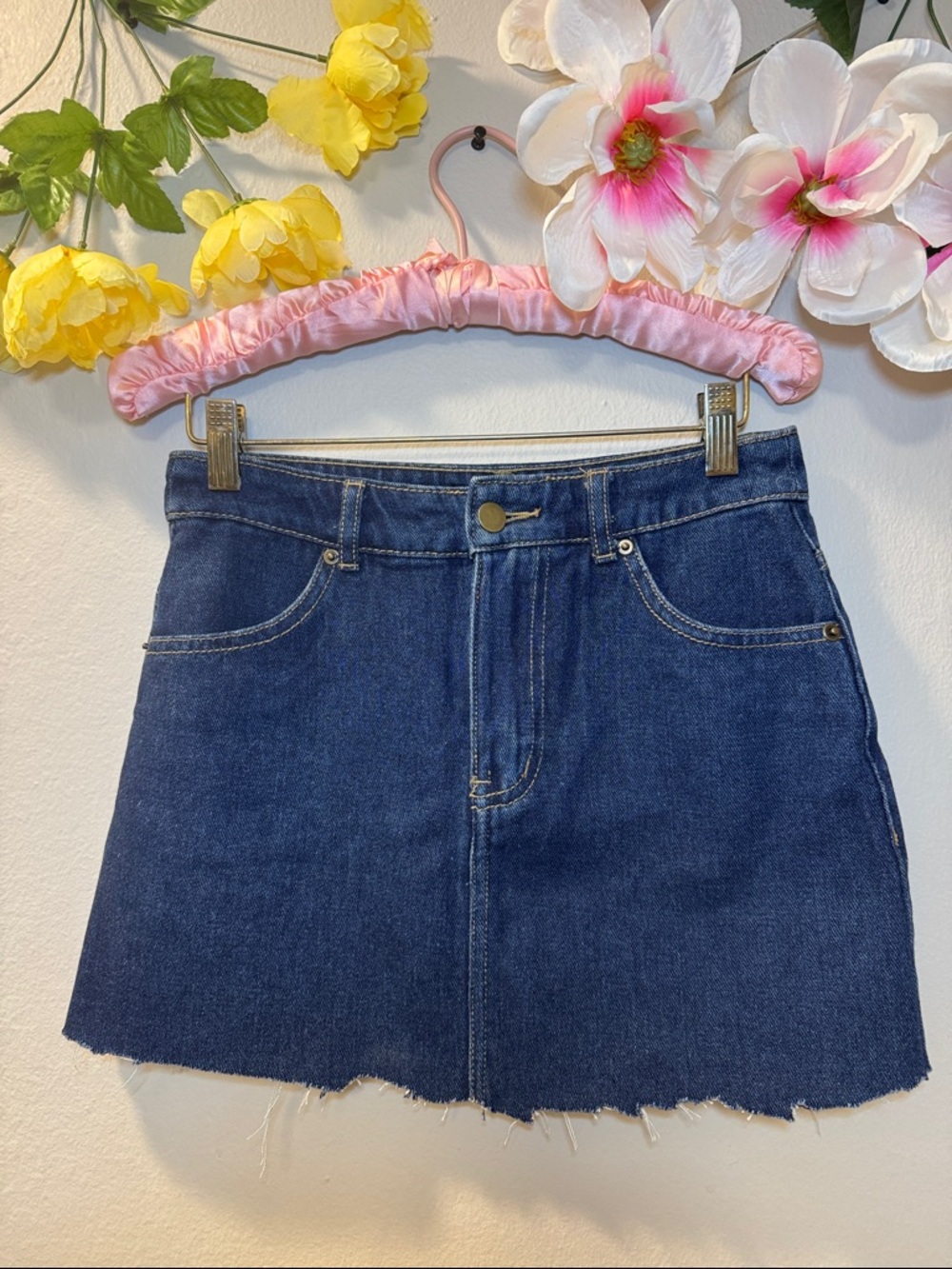 Forever 21 Dark Blue Frayed Hem Mini Skirt